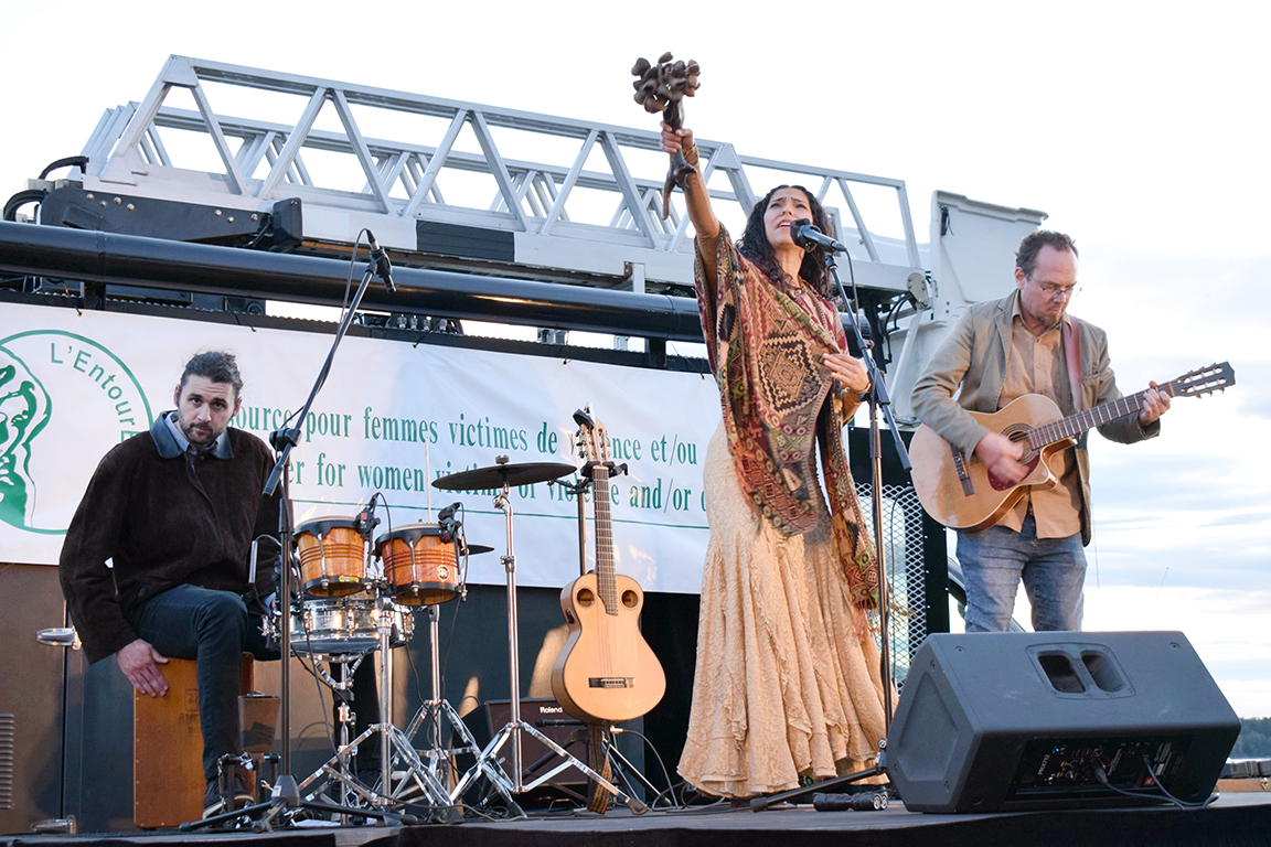 Left to right: Victor Fallou, Mamselle Ruiz and Dominic Gamelin performed songs inspired by Latin rhythms and Ruiz’s Mexican heritage at Esprit last Sunday.