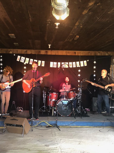 Maxime “de Wilde” Galland and his musicians(from left to right) Louis Lafontaine, Dustin Rivet and Willy Rivet performing at Le Patro’s Culture Day celebrations on Sunday.
