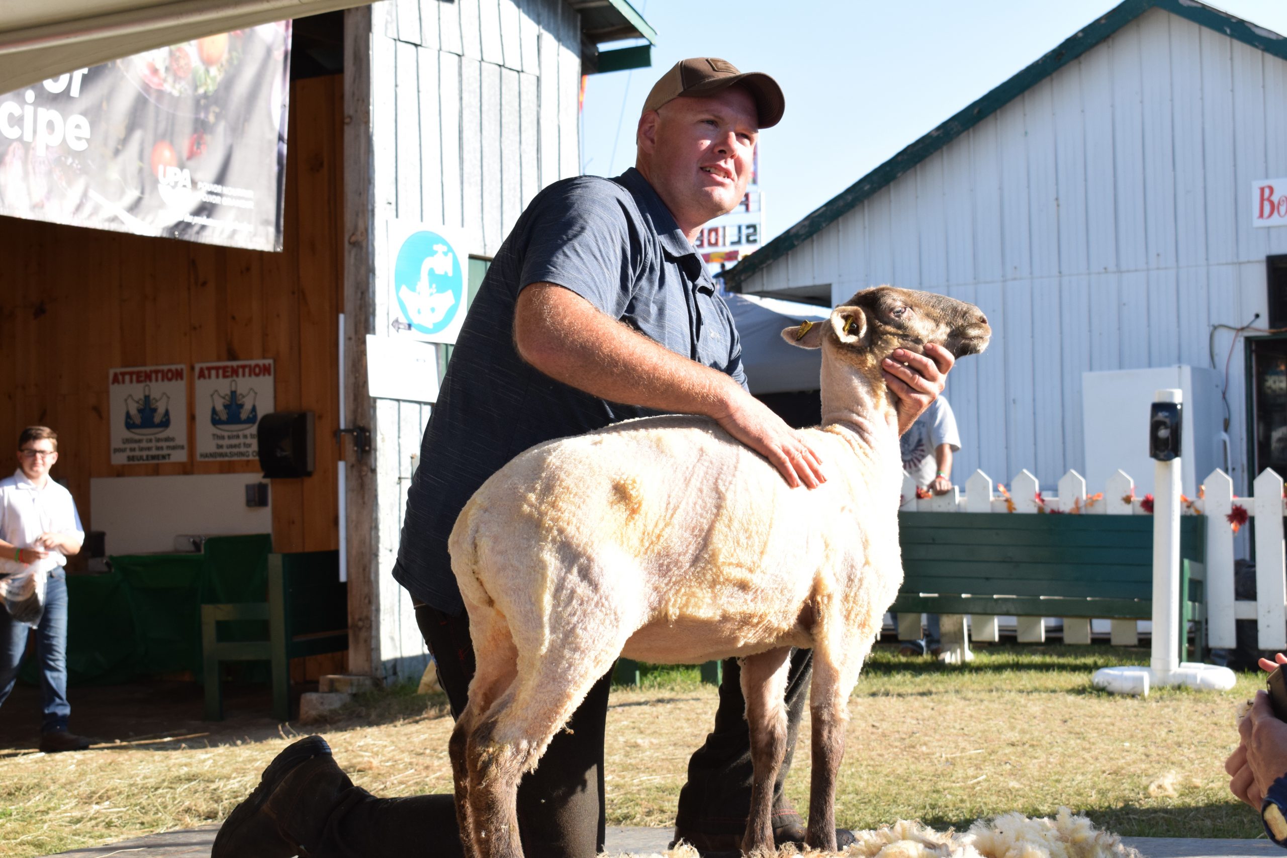 Tyler Armstrong of Pinnacle Haven Farm leading a demonstration on how to shear a sheep.