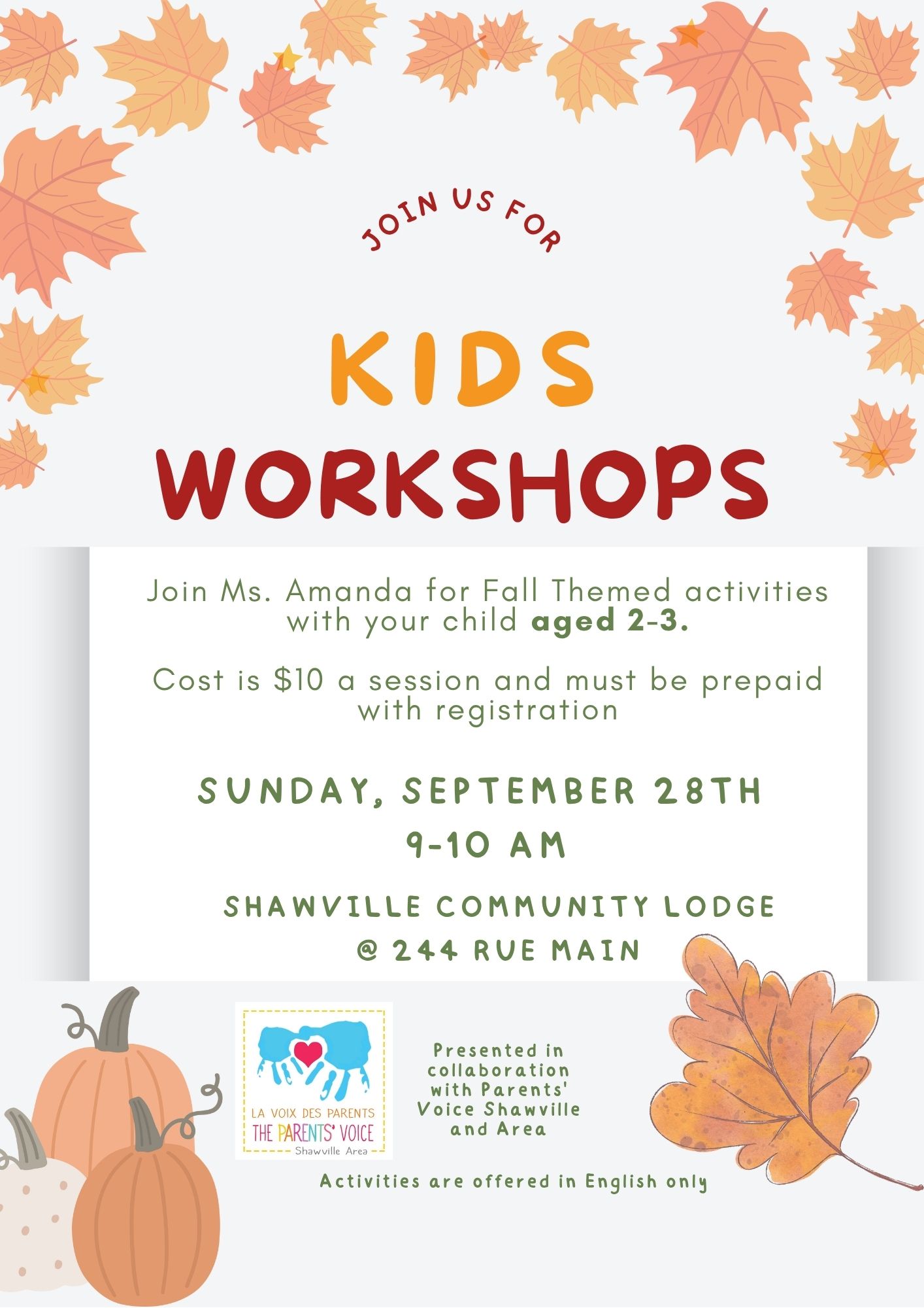 Kids Fall Themed Workshops ages 2-3 by The Parent's Voice