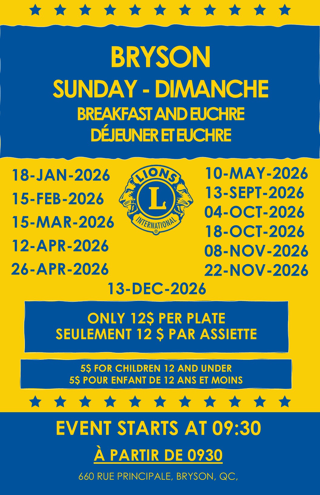 Bryson Lions Club Breakfast and Euchre