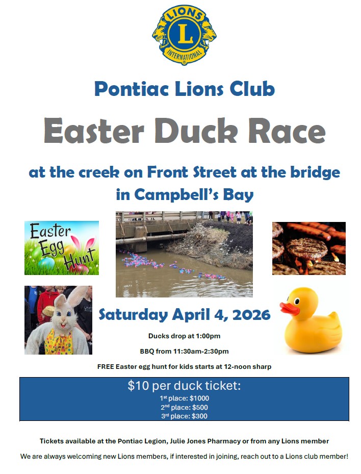 Pontiac Lions Club Easter Duck Race - Campbell's Bay