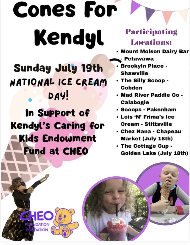 2nd Annual “Cones for Kendyl” CHEO Fundraiser