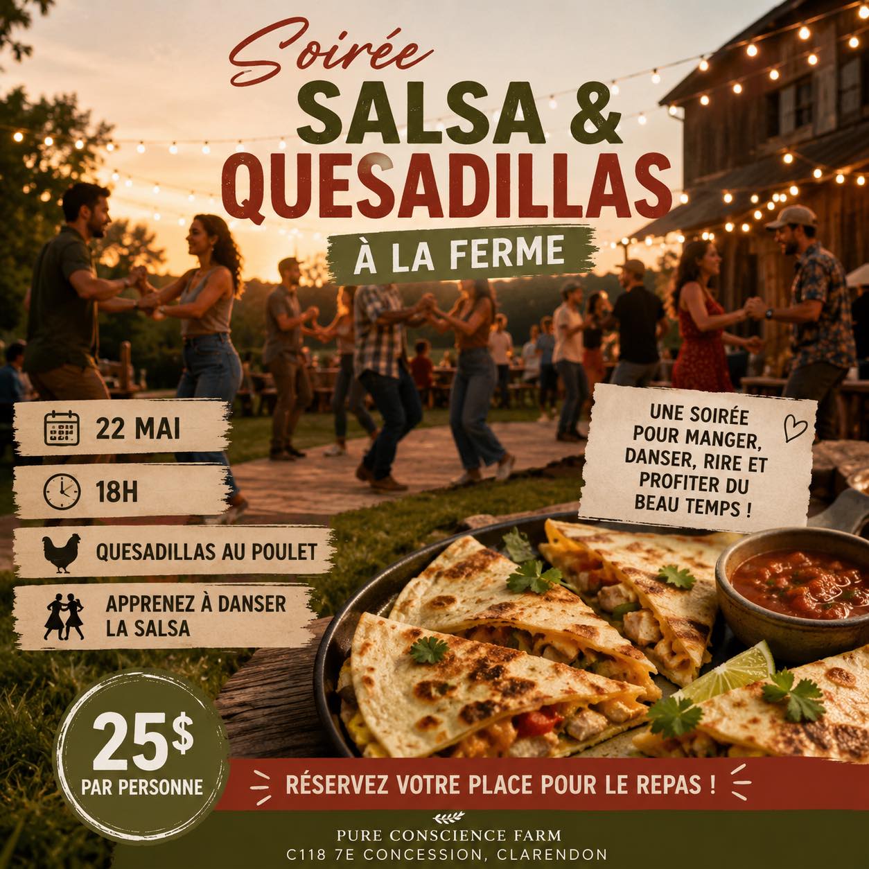 Salsa and Quesadillas Night at Pure Conscience Farm
